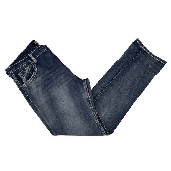 True Luck Men's Denim Jeans 40x35 Straight Leg Stonewashed Thick Stitch EUC - Picture 5 of 15